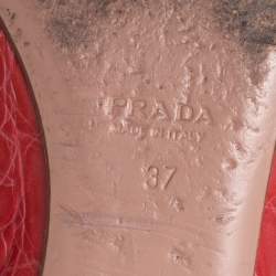 Pre Owned Prada Red/Purple Croc Embossed Leather Bow Ballet Flats Size 37