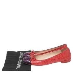 Pre Owned Prada Red/Purple Croc Embossed Leather Bow Ballet Flats Size 37