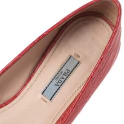 Pre Owned Prada Red/Purple Croc Embossed Leather Bow Ballet Flats Size 37