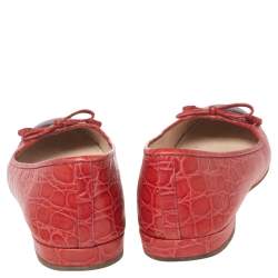 Pre Owned Prada Red/Purple Croc Embossed Leather Bow Ballet Flats Size 37