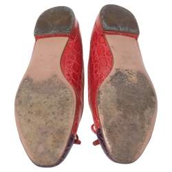 Pre Owned Prada Red/Purple Croc Embossed Leather Bow Ballet Flats Size 37