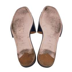 Pre Owned Prada Navy Blue Saffiano Leather Logo Embellished Flat Slides Size 41