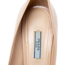 Pre Owned Prada Beige Patent Leather Bow Pointed Toe Pumps Size 40