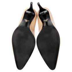 Pre Owned Prada Beige Patent Leather Bow Pointed Toe Pumps Size 40