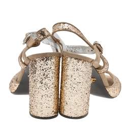 Pre Owned Prada Metallic Beige Glitter And Suede Block Heel Ankle Strap Sandals Size 39