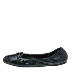 Pre Owned Prada Dark Blue Patent Leather Ballet Flats Size 39