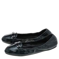 Pre Owned Prada Dark Blue Patent Leather Ballet Flats Size 39