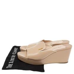Pre Owned Prada Beige Saffiano Patent Leather Wedge Slide Sandals Size 41