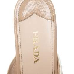 Pre Owned Prada Beige Saffiano Patent Leather Wedge Slide Sandals Size 41