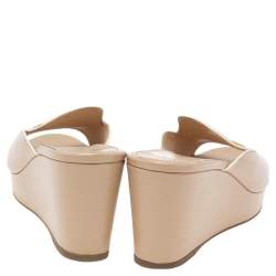 Pre Owned Prada Beige Saffiano Patent Leather Wedge Slide Sandals Size 41