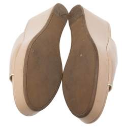 Pre Owned Prada Beige Saffiano Patent Leather Wedge Slide Sandals Size 41