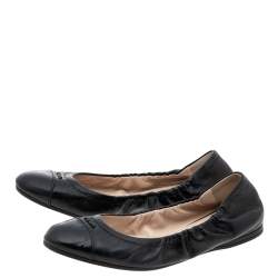 Pre Owned Prada Black Leather Scrunch Ballet Flats Size 36