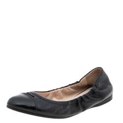 Pre Owned Prada Black Leather Scrunch Ballet Flats Size 36