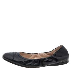 Pre Owned Prada Black Leather Scrunch Ballet Flats Size 36