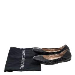 Pre Owned Prada Black Leather Scrunch Ballet Flats Size 36