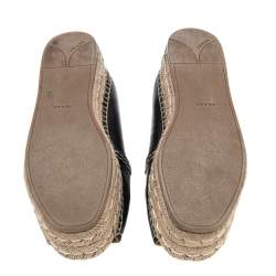 Pre Owned Prada Black Leather Peep Toe Platform Espadrille Flats Size 37.5