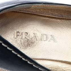 Pre Owned Prada Black Leather Peep Toe Platform Espadrille Flats Size 37.5
