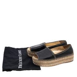 Pre Owned Prada Black Leather Peep Toe Platform Espadrille Flats Size 37.5