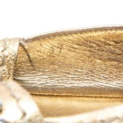 Pre Owned Prada Metallic Gold Leather Crystal Embellished Peep Toe Platform Espadrille Flats Size 37