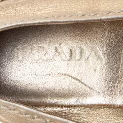 Pre Owned Prada Metallic Gold Leather Crystal Embellished Peep Toe Platform Espadrille Flats Size 37