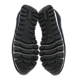 Pre Owned Prada Navy Blue Canvas Crystal Embellished Slip On Sneakers Size 37.5