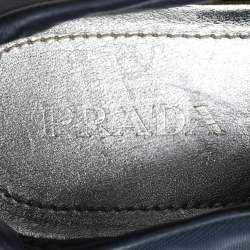 Pre Owned Prada Navy Blue Canvas Crystal Embellished Slip On Sneakers Size 37.5