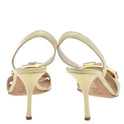 Prada Light Yellow Patent Leather Crystal Studded Bow Slingback Sandals Size 37.5