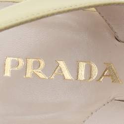 Prada Light Yellow Patent Leather Crystal Studded Bow Slingback Sandals Size 37.5