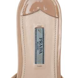 Prada Beige/Black Patent Leather and Fabric Bow Flat Slides Size 37.5 