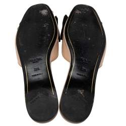 Prada Beige/Black Patent Leather and Fabric Bow Flat Slides Size 37.5 