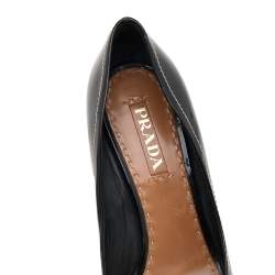 Pre Owned Prada Black/Brown Patent And Leather Bow Peep Toe Pumps Size 39.5