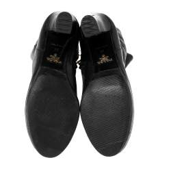 Pre Owned Prada Black Leather Platform Ankle Boots Size 36
