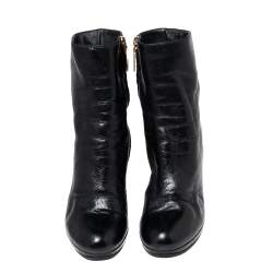 Pre Owned Prada Black Leather Platform Ankle Boots Size 36