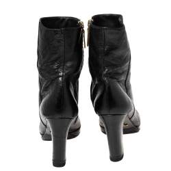 Pre Owned Prada Black Leather Platform Ankle Boots Size 36