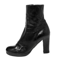 Pre Owned Prada Black Leather Platform Ankle Boots Size 36
