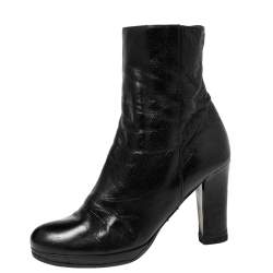Pre Owned Prada Black Leather Platform Ankle Boots Size 36