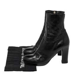 Pre Owned Prada Black Leather Platform Ankle Boots Size 36
