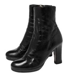 Pre Owned Prada Black Leather Platform Ankle Boots Size 36