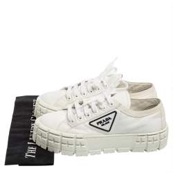 Pre Owned Prada White Nylon Gabardine Low Top Sneakers Size 39.5