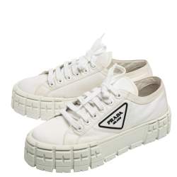 Pre Owned Prada White Nylon Gabardine Low Top Sneakers Size 39.5