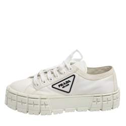 Pre Owned Prada White Nylon Gabardine Low Top Sneakers Size 39.5
