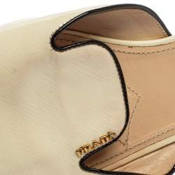 Pre Owned Prada Cream Vernice Saffiano Leather Flat Slides Size 37