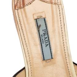 Pre Owned Prada Cream Vernice Saffiano Leather Flat Slides Size 37