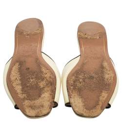 Pre Owned Prada Cream Vernice Saffiano Leather Flat Slides Size 37