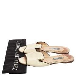 Pre Owned Prada Cream Vernice Saffiano Leather Flat Slides Size 37