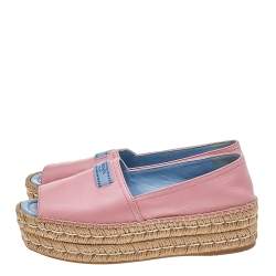 Pre Owned Prada Pink Leather Peep Toe Platform Espadrille Flats Size 38
