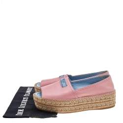 Pre Owned Prada Pink Leather Peep Toe Platform Espadrille Flats Size 38