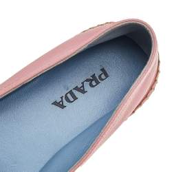 Pre Owned Prada Pink Leather Peep Toe Platform Espadrille Flats Size 38