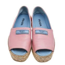Pre Owned Prada Pink Leather Peep Toe Platform Espadrille Flats Size 38