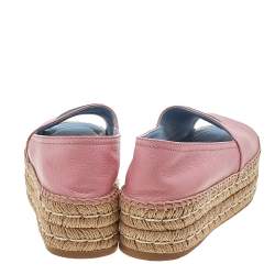 Pre Owned Prada Pink Leather Peep Toe Platform Espadrille Flats Size 38